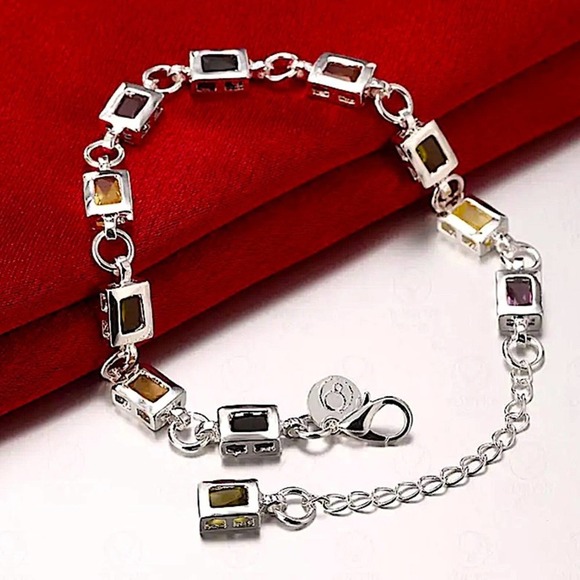 Sterling Silver Multicolor Zircon Gemstone 925 Stamped Bracelet - Picture 3 of 4